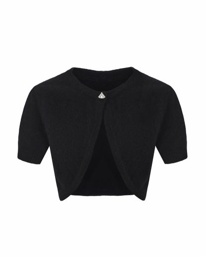 Nana Jacqueline Elara Knitted Cropped Cardigan: Black Cardigan for Date Night Black