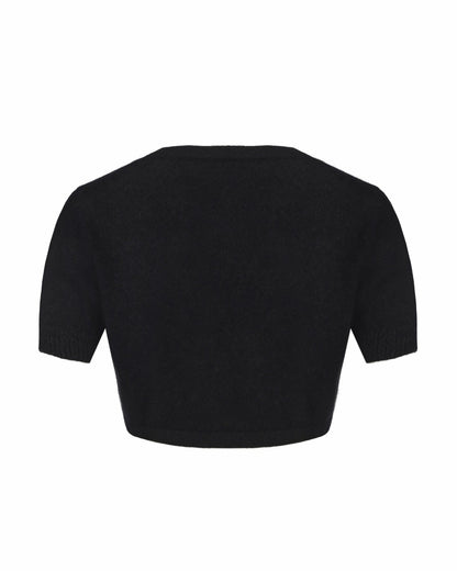 Nana Jacqueline Elara Knitted Cropped Cardigan: Black Cardigan for Date Night Black