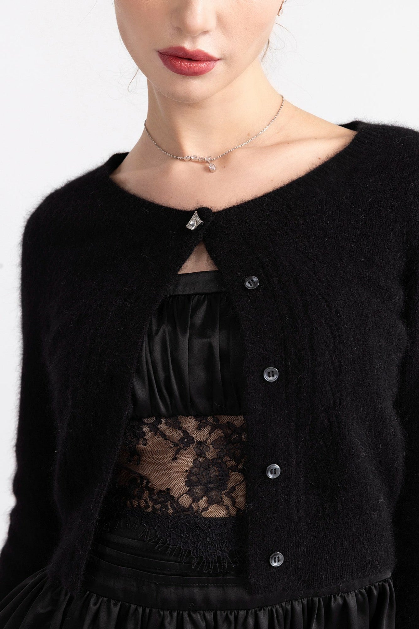 Nana Jacqueline Mirabelle Knitted Cardigan: Black Cardigan for Brunch Black