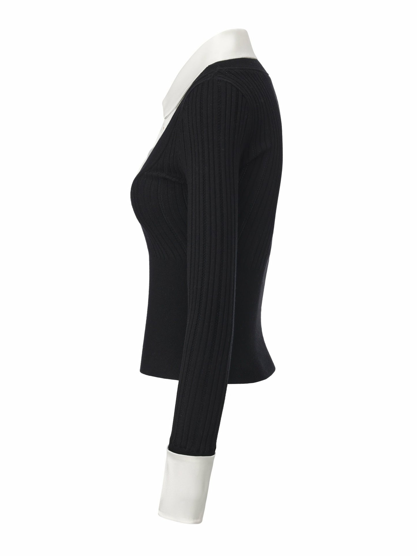 Nana Jacqueline Claudette Contrast Collar Rib Knit Black Top Black