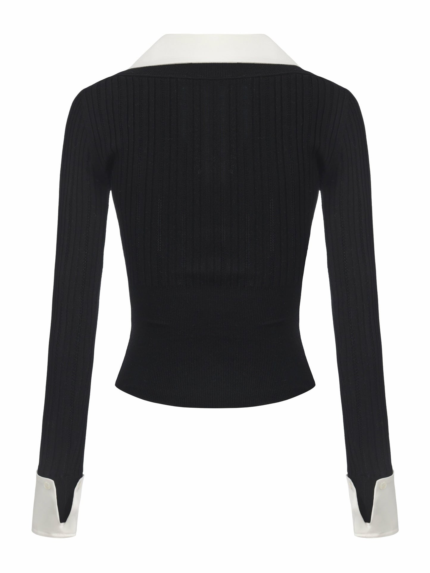 Nana Jacqueline Claudette Contrast Collar Rib Knit Black Top Black