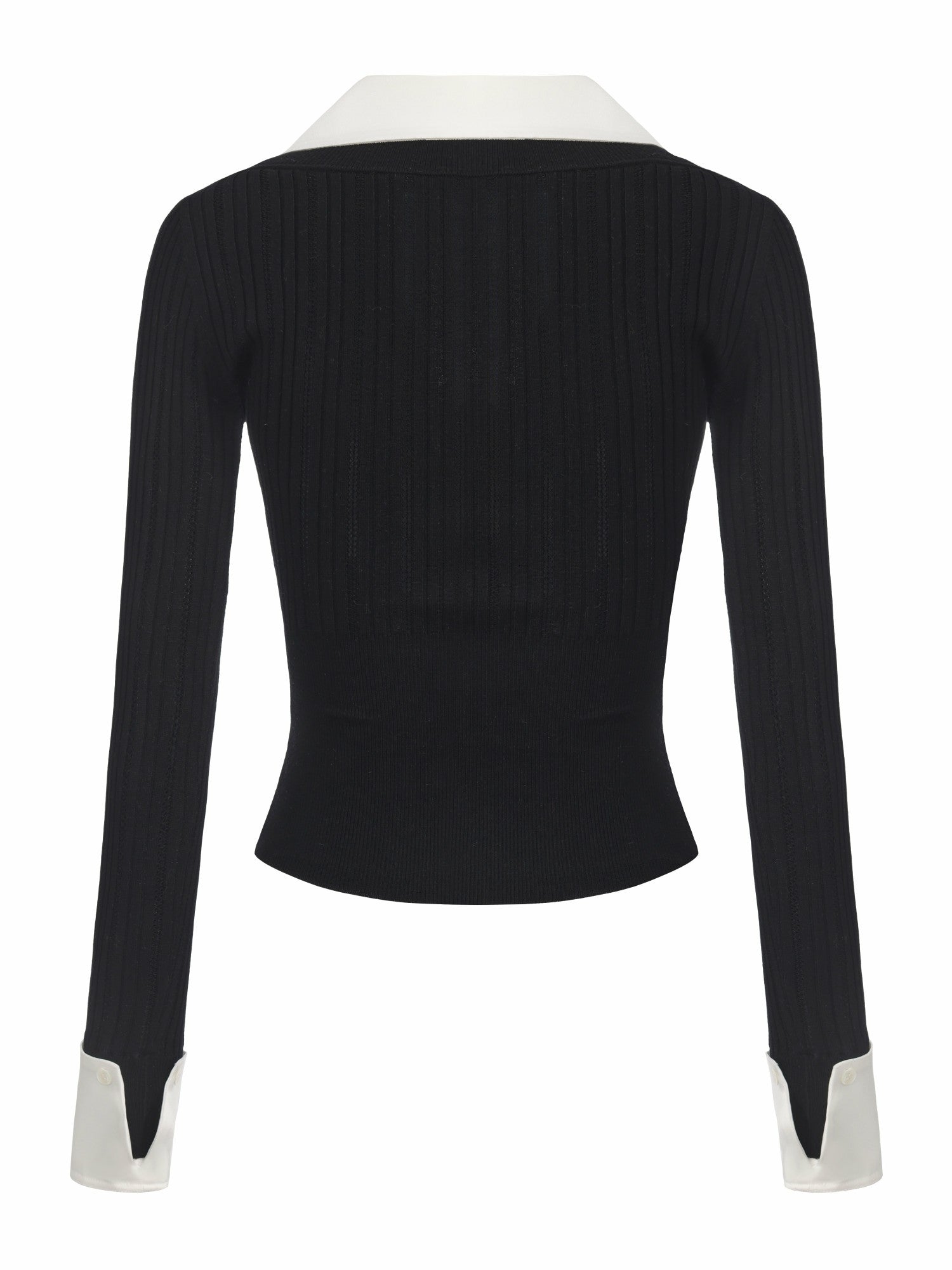 Nana Jacqueline Claudette Contrast Collar Rib Knit Black Top Black