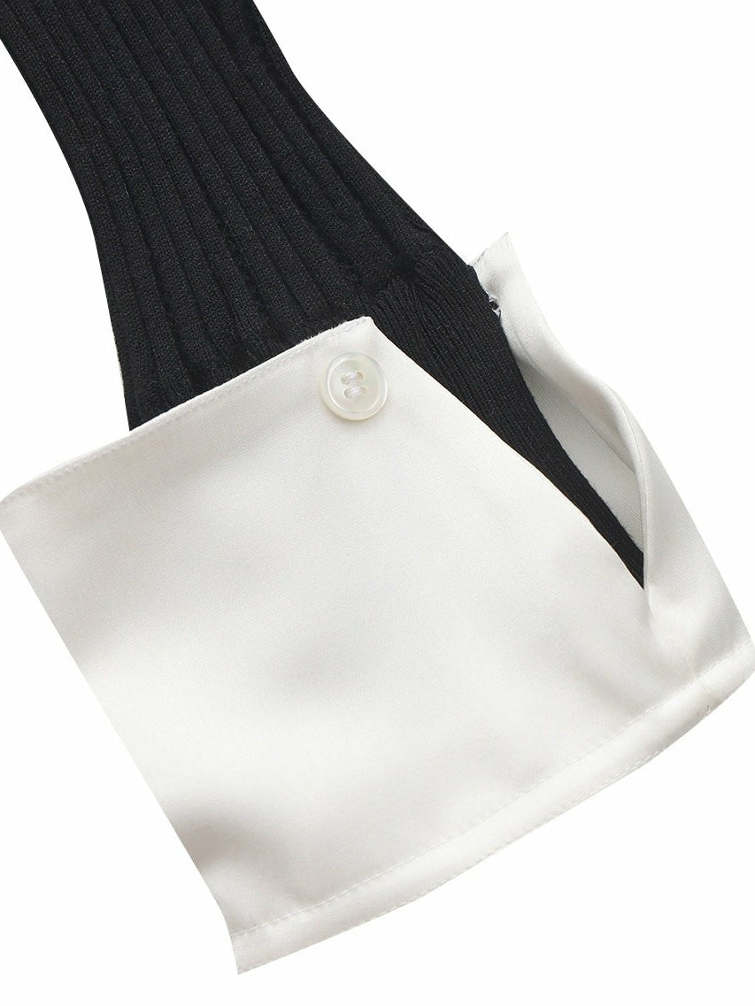 Nana Jacqueline Claudette Contrast Collar Rib Knit Black Top Black
