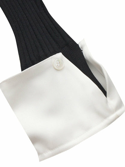 Nana Jacqueline Claudette Contrast Collar Rib Knit Black Top Black