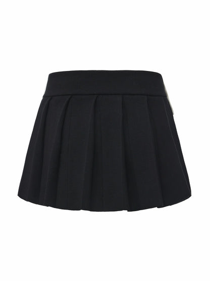 Nana Jacqueline Claudette Contrast Waist Pleated Black Mini Skirt Black