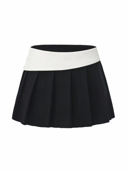 Nana Jacqueline Claudette Contrast Waist Pleated Black Mini Skirt Black
