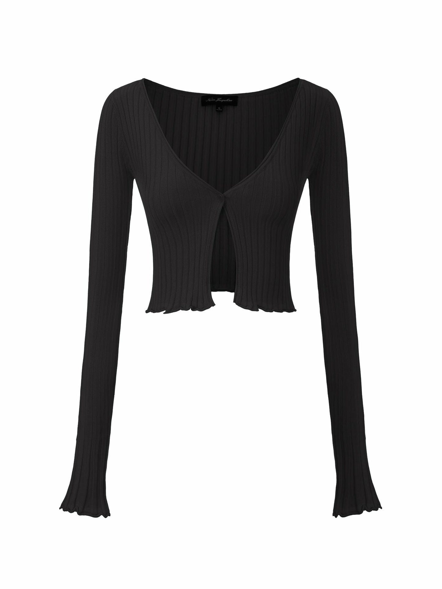 Nana Jacqueline Black Cropped Ribbed Knit Cardigan Black