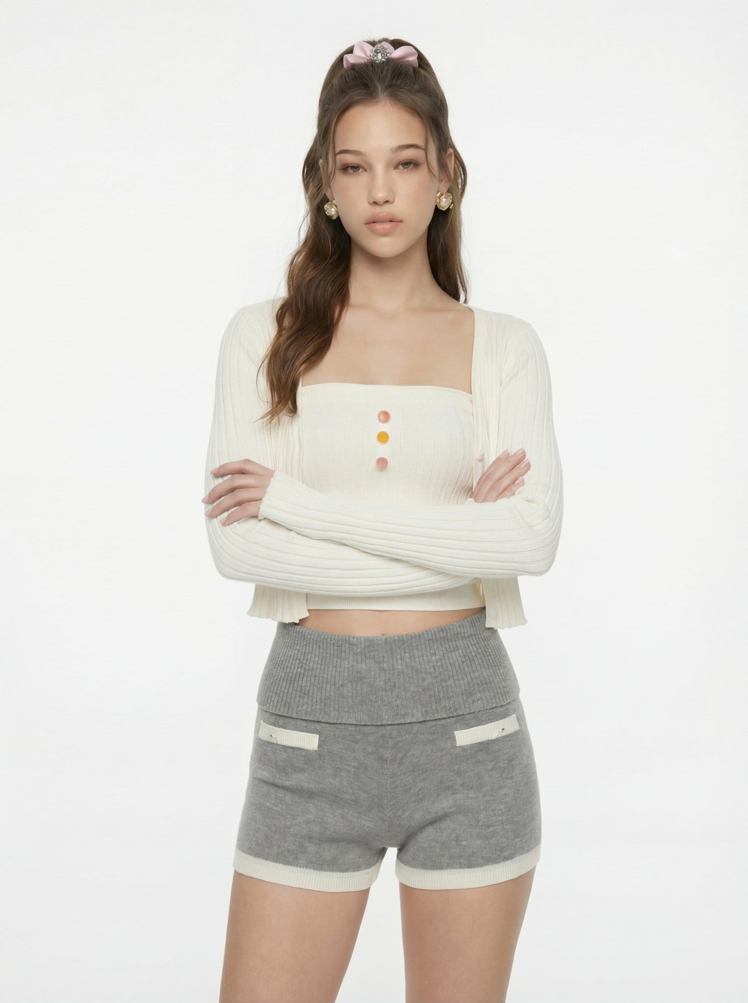 Nana Jacqueline White Cropped Ribbed Knit Cardigan White