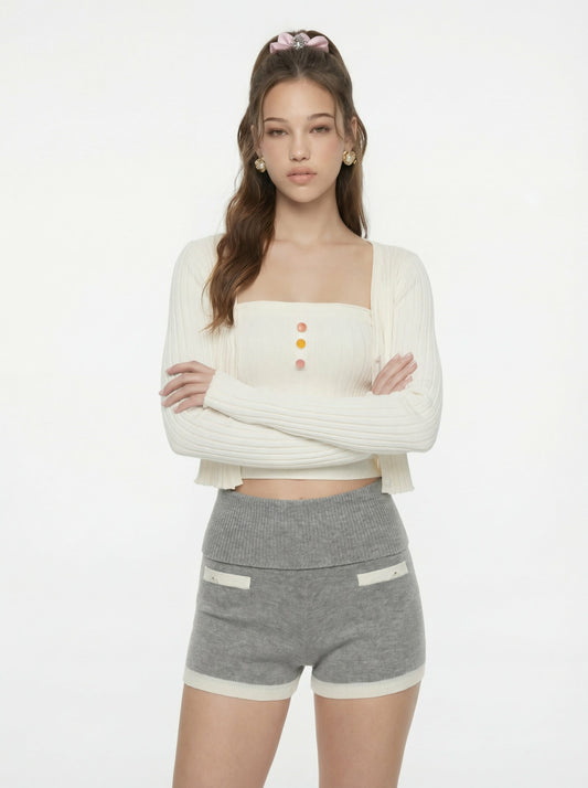 Nana Jacqueline White Cropped Ribbed Knit Cardigan White