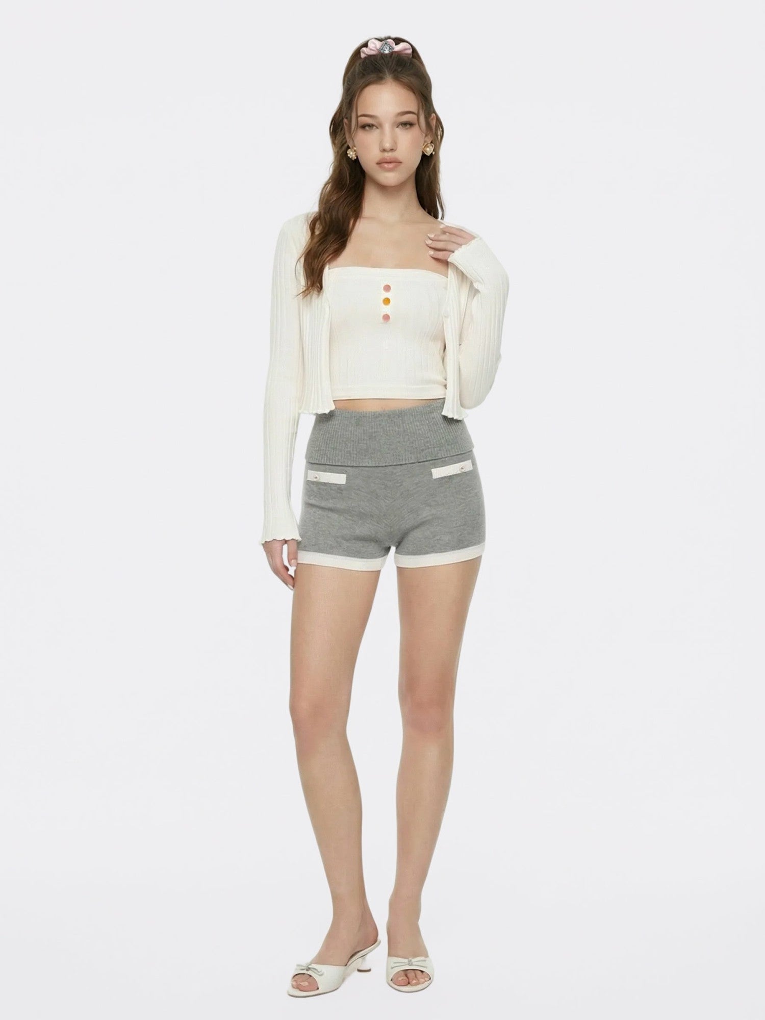 Nana Jacqueline White Cropped Ribbed Knit Cardigan White