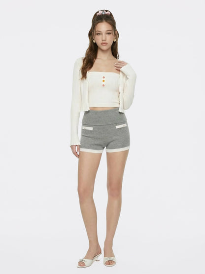 Nana Jacqueline White Cropped Ribbed Knit Cardigan White