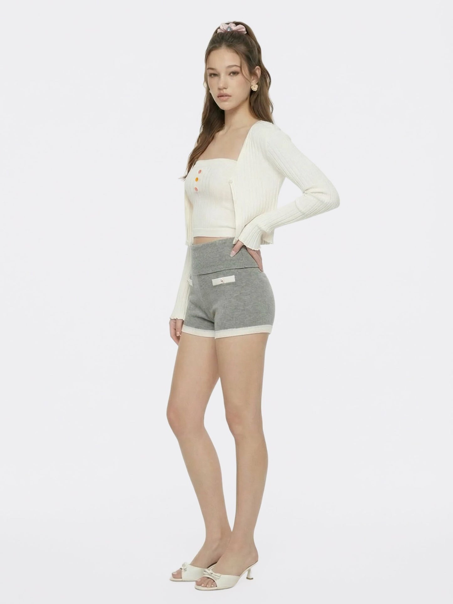 Nana Jacqueline White Cropped Ribbed Knit Cardigan White
