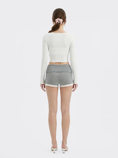 Nana Jacqueline White Cropped Ribbed Knit Cardigan White