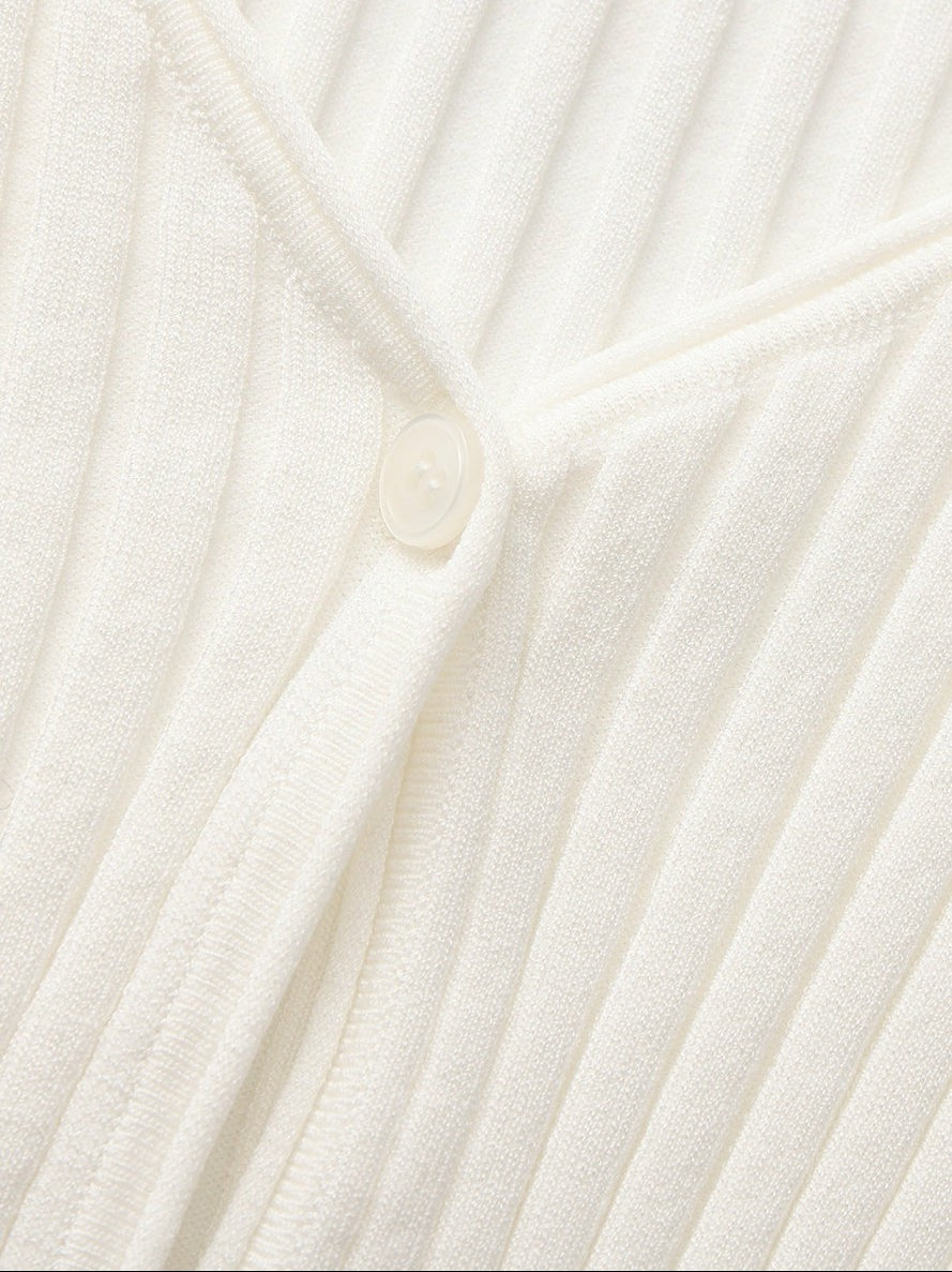 Nana Jacqueline White Cropped Ribbed Knit Cardigan White