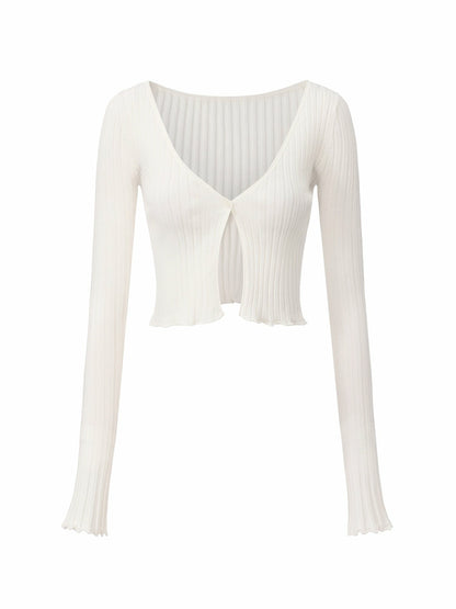 Nana Jacqueline White Cropped Ribbed Knit Cardigan White