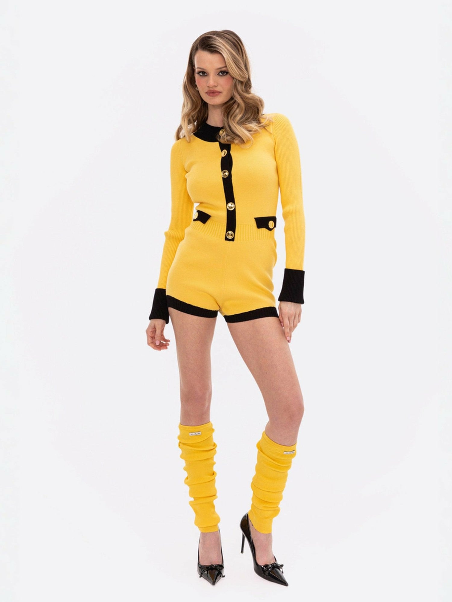 Nana Jacqueline Matilda Knit Jumpsuit: Yellow Knit Jumpsuit for Resort Brunch Yellow
