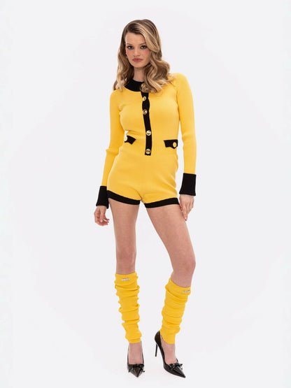 Nana Jacqueline Matilda Knit Jumpsuit: Yellow Knit Jumpsuit for Resort Brunch Yellow