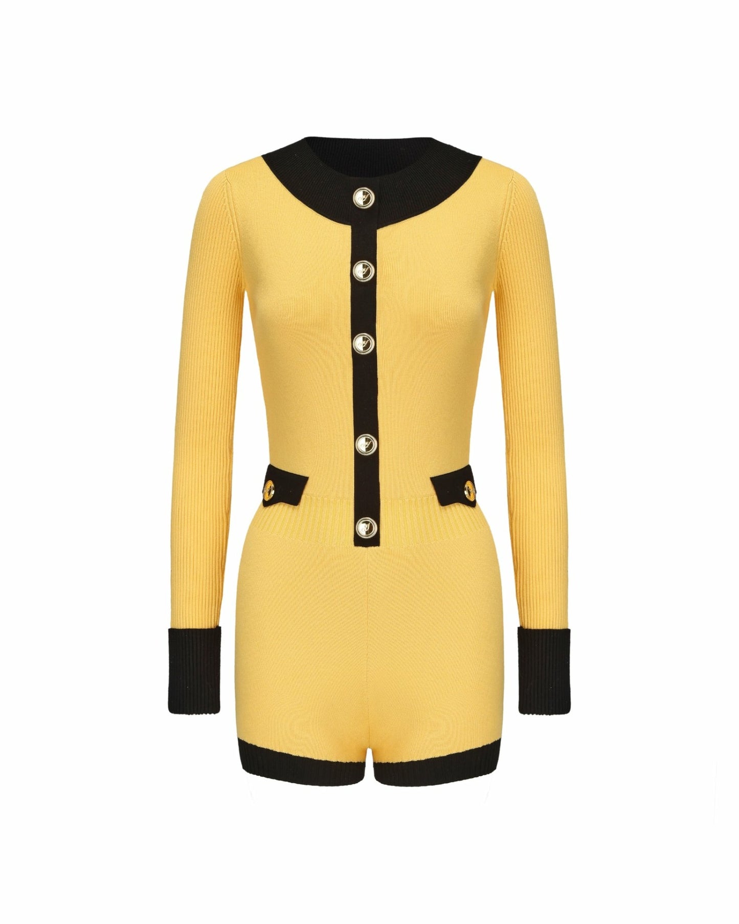 Nana Jacqueline Matilda Knit Jumpsuit: Yellow Knit Jumpsuit for Resort Brunch Yellow