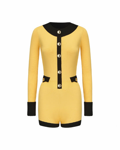 Nana Jacqueline Matilda Knit Jumpsuit: Yellow Knit Jumpsuit for Resort Brunch Yellow