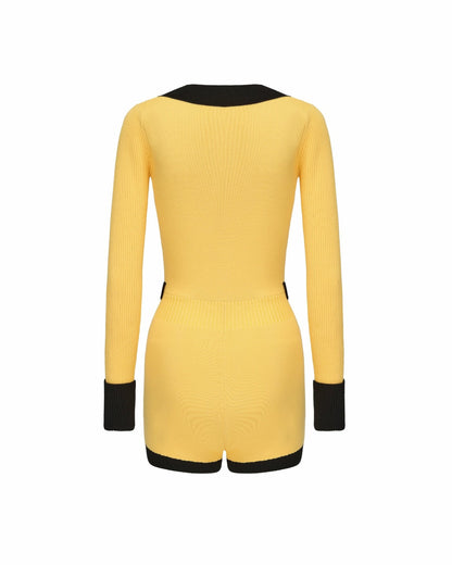 Nana Jacqueline Matilda Knit Jumpsuit: Yellow Knit Jumpsuit for Resort Brunch Yellow