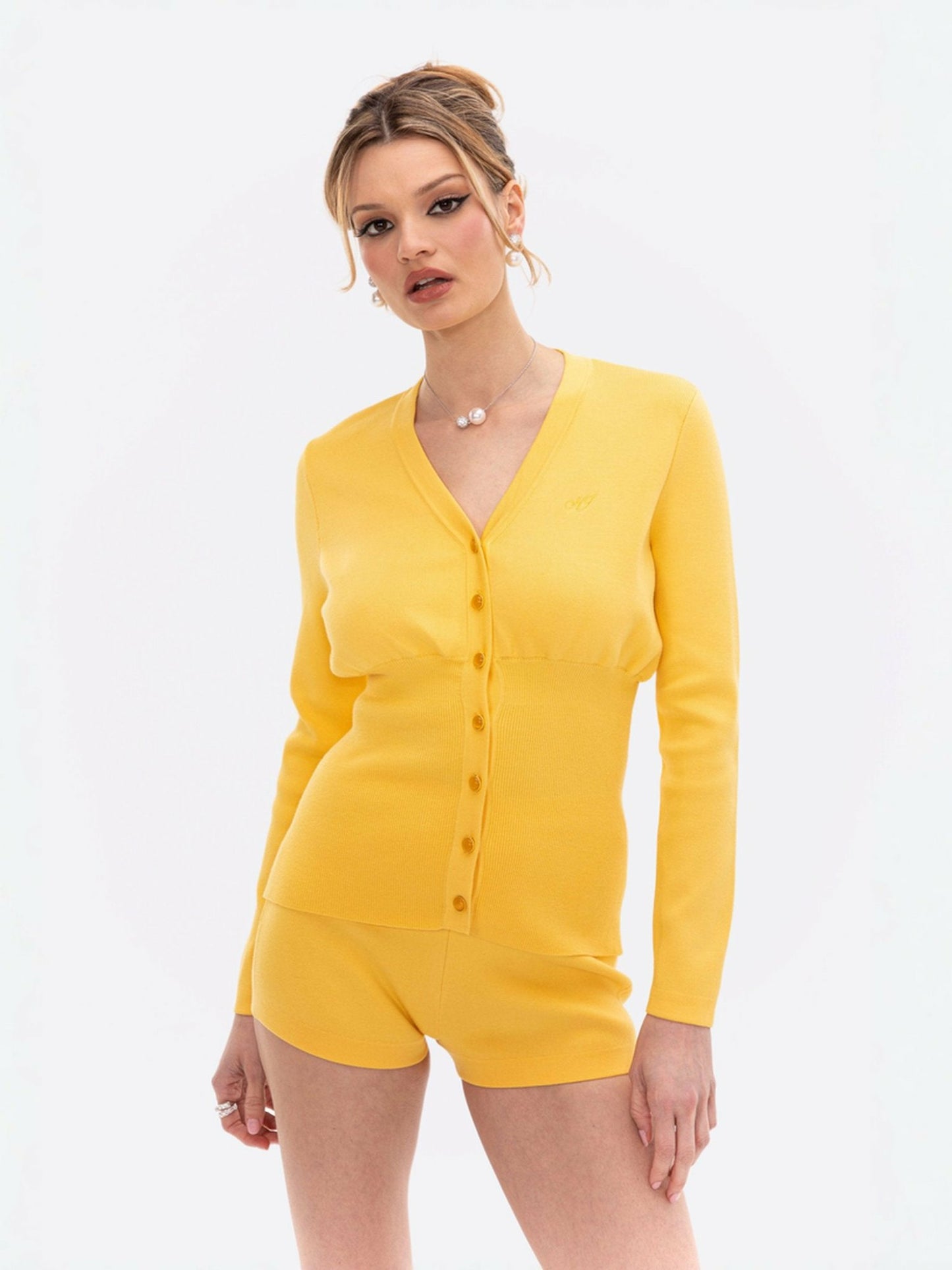 Nana Jacqueline Naomi Knit Set: Yellow Knit Set for Resort Brunch Yellow