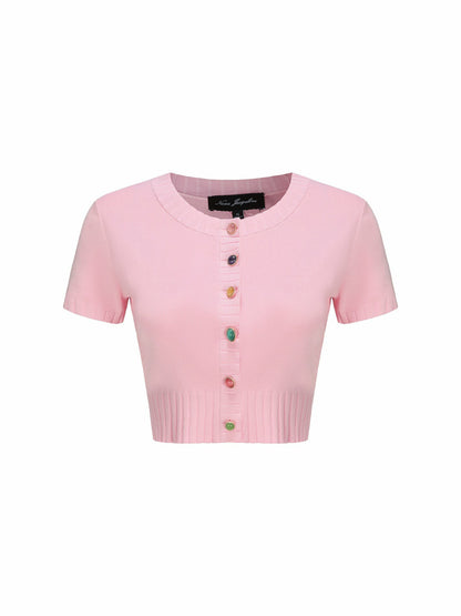 Nana Jacqueline Kennedy Knit Top Set: Pink Knit Set for Resort Brunch Pink
