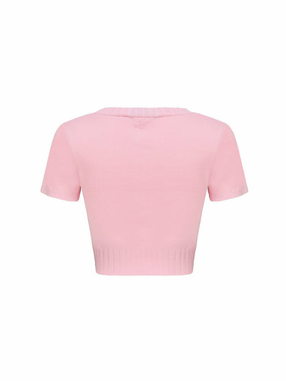 Nana Jacqueline Kennedy Knit Top Set: Pink Knit Set for Resort Brunch Pink