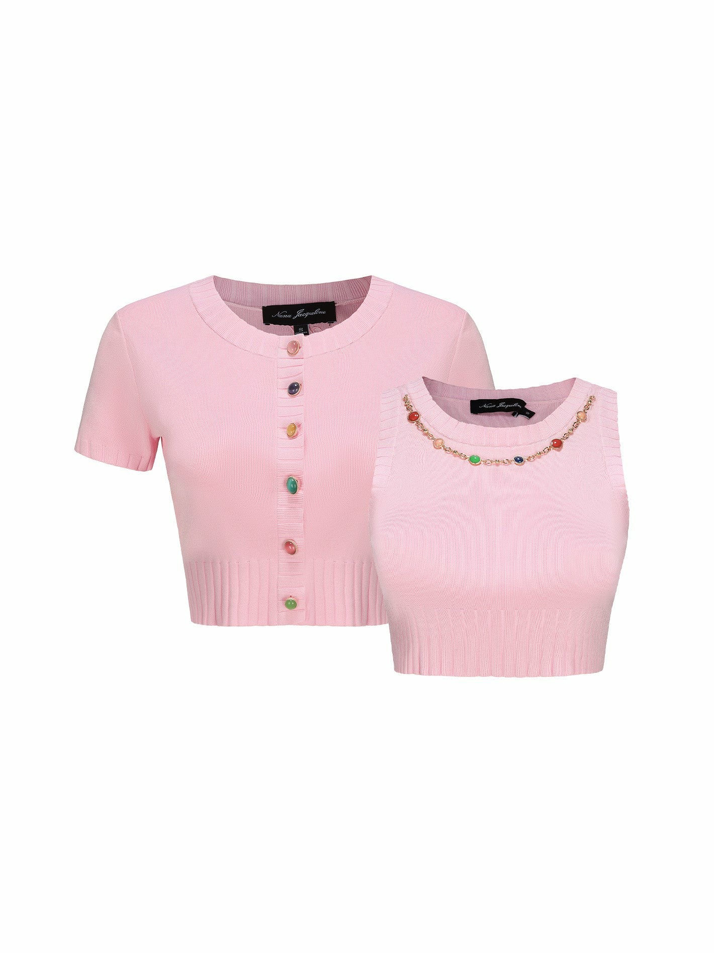 Nana Jacqueline Kennedy Knit Top Set: Pink Knit Set for Resort Brunch Pink