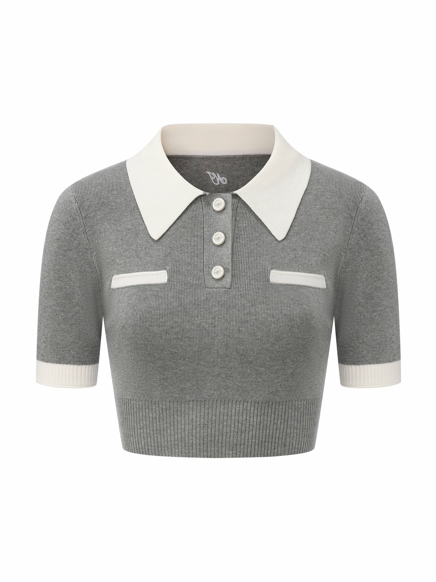 Nana Jacqueline Grey Knit Top with White Contrast Collar Grey
