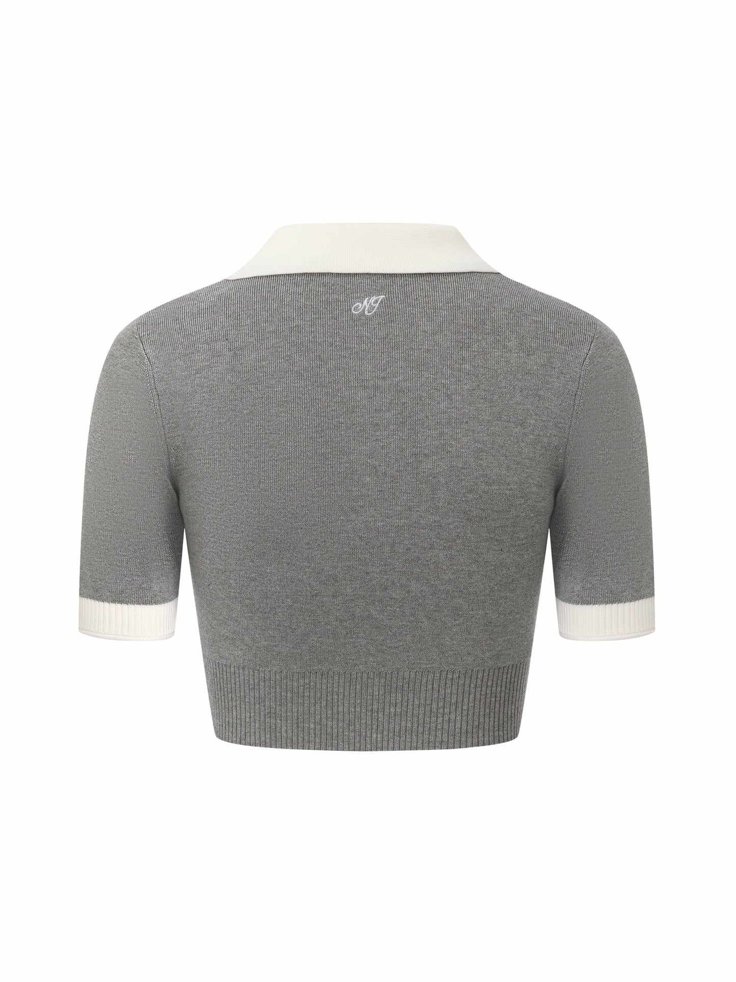 Nana Jacqueline Grey Knit Top with White Contrast Collar Grey