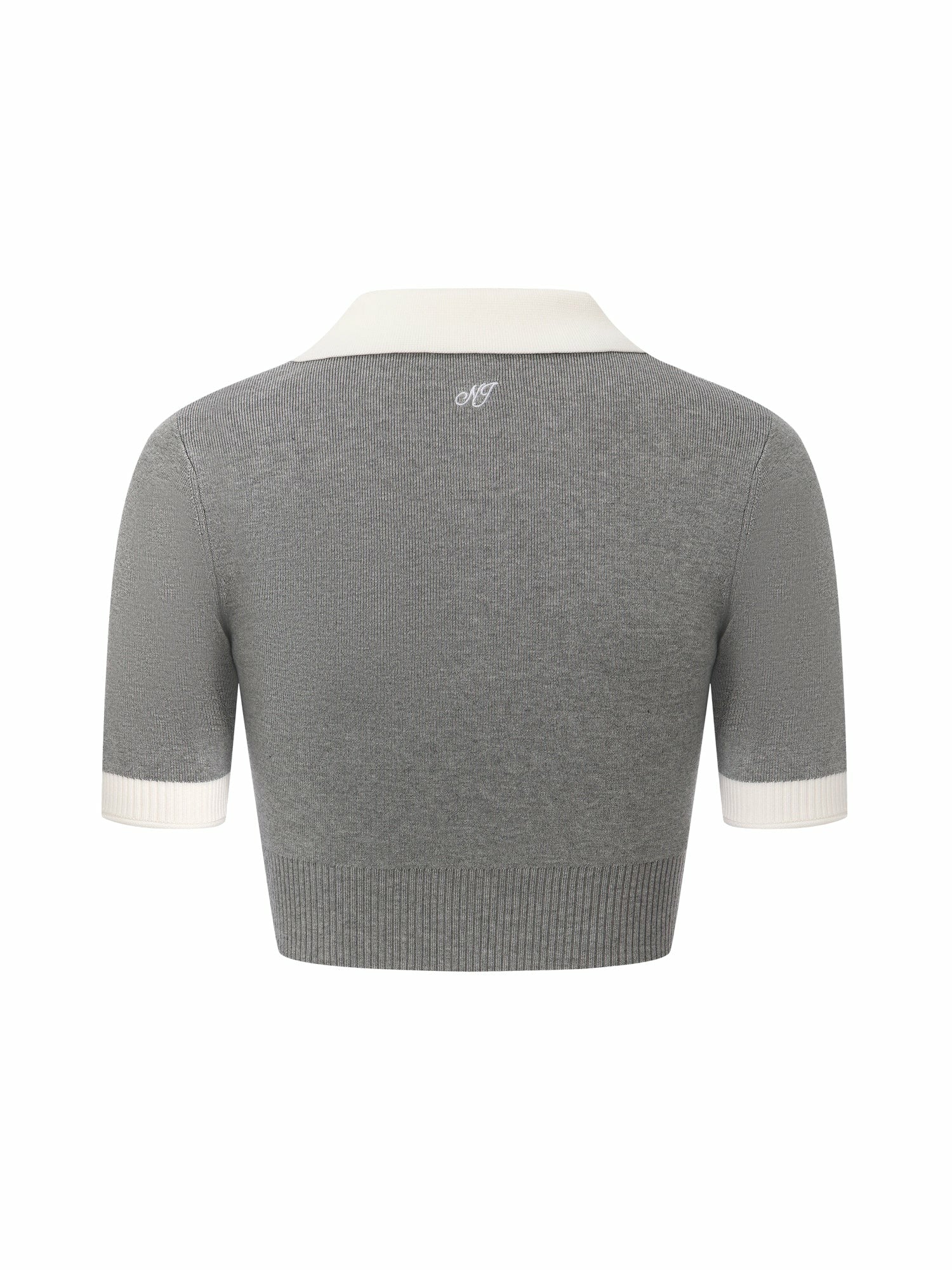 Nana Jacqueline Grey Knit Top with White Contrast Collar Grey