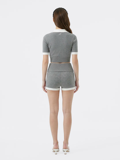 Nana Jacqueline Grey Knit Top with White Contrast Collar Grey
