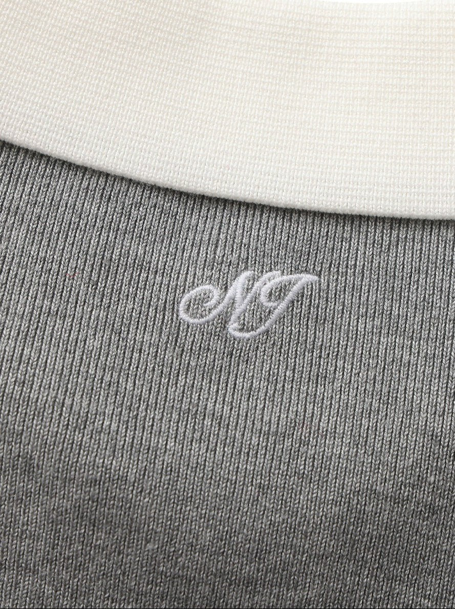 Nana Jacqueline Grey Knit Top with White Contrast Collar Grey