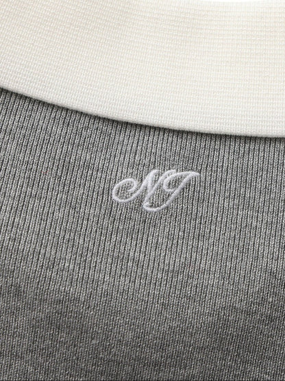 Nana Jacqueline Grey Knit Top with White Contrast Collar Grey