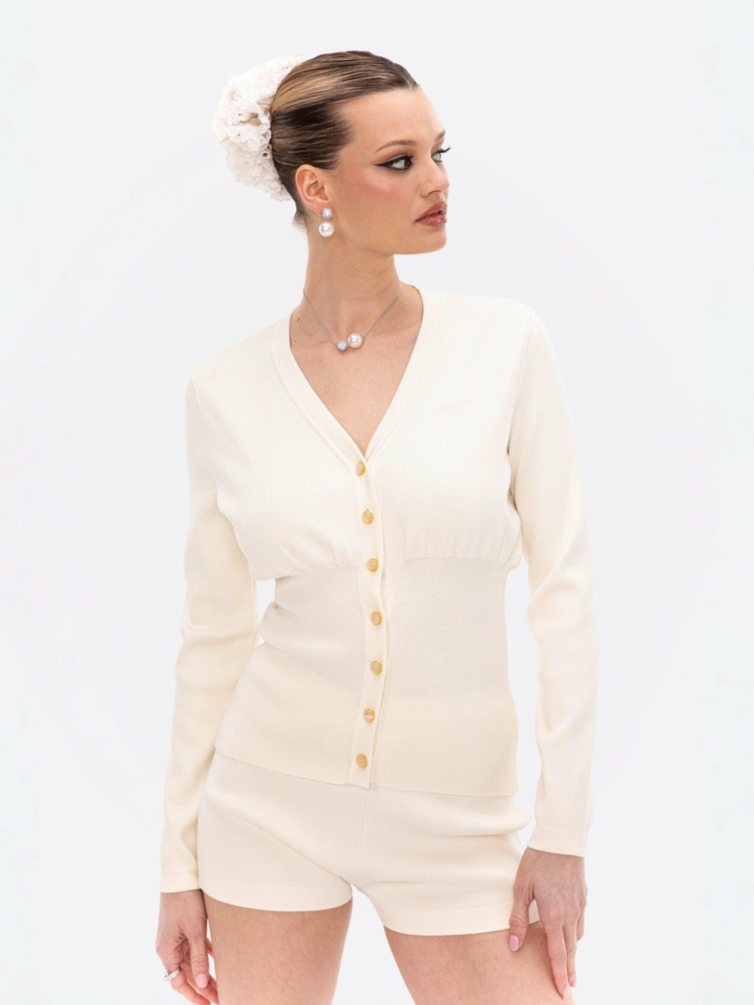 Nana Jacqueline Naomi Knit Set: White Knit Set for Resort Brunch White