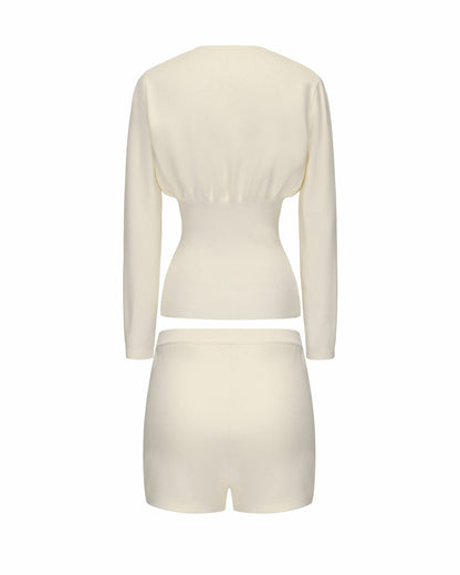 Nana Jacqueline Naomi Knit Set: White Knit Set for Resort Brunch White