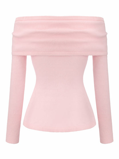 Nana Jacqueline Brigitte Off-Shoulder Knit Pink Top: Pink Knit Top for Brunch Pink