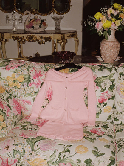 Nana Jacqueline Brigitte Off-Shoulder Knit Pink Top: Pink Knit Top for Brunch Pink