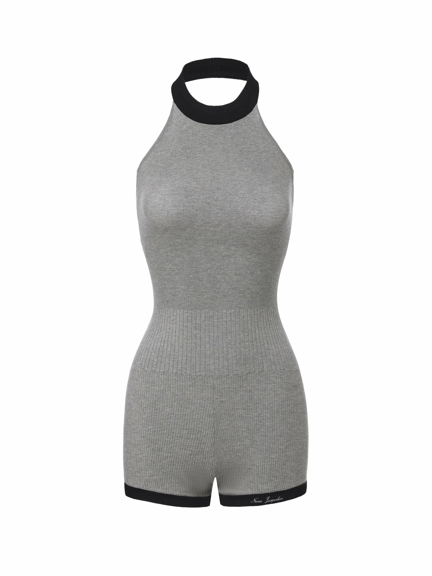 Nana Jacqueline Grey Contrast Halter Knit Romper Grey