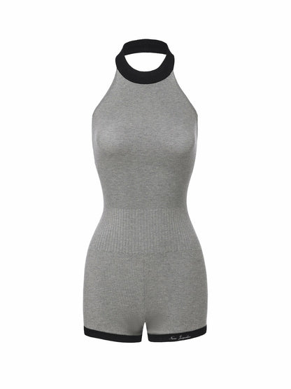 Nana Jacqueline Grey Contrast Halter Knit Romper Grey