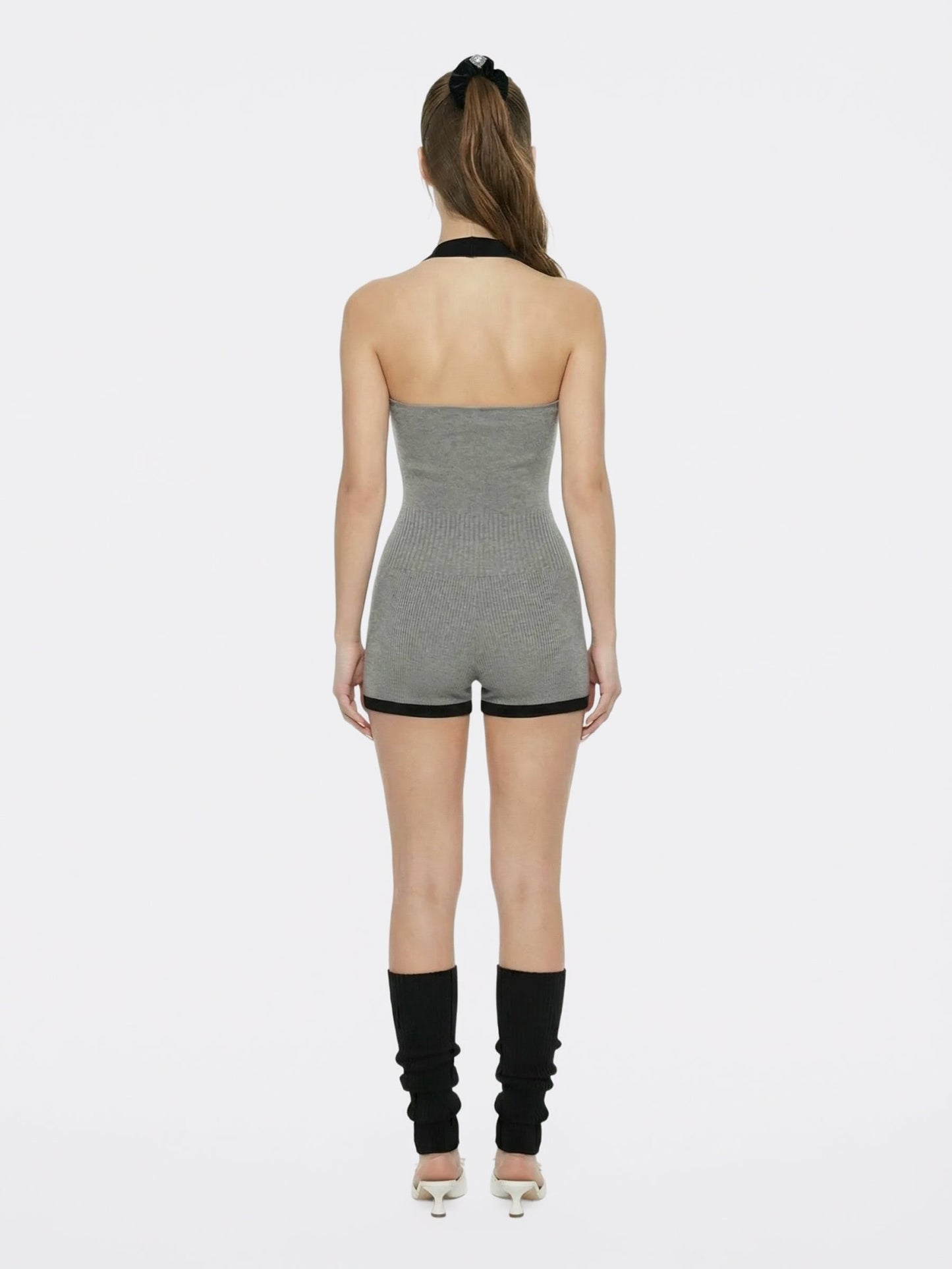 Nana Jacqueline Grey Contrast Halter Knit Romper Grey
