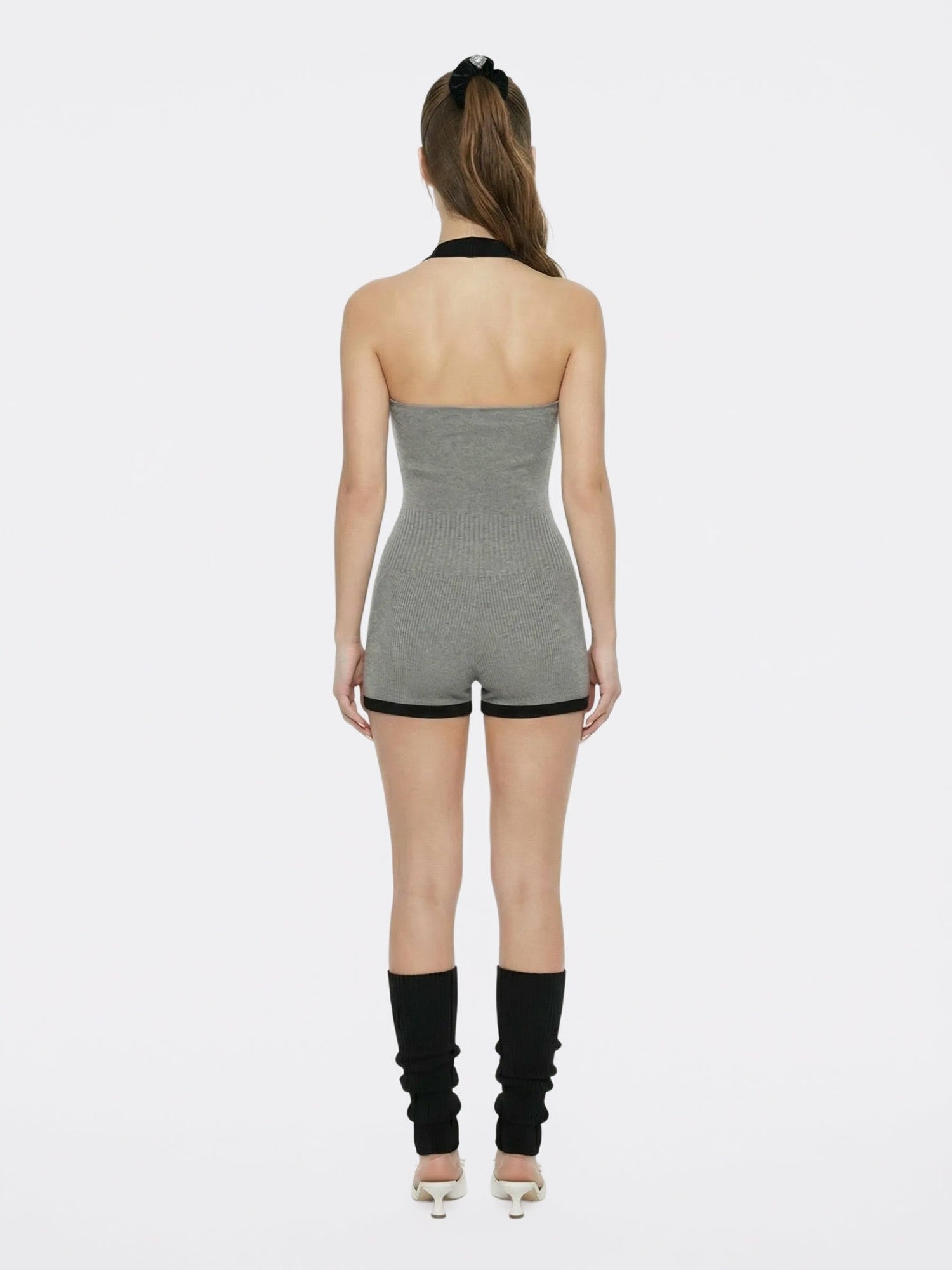 Nana Jacqueline Grey Contrast Halter Knit Romper Grey