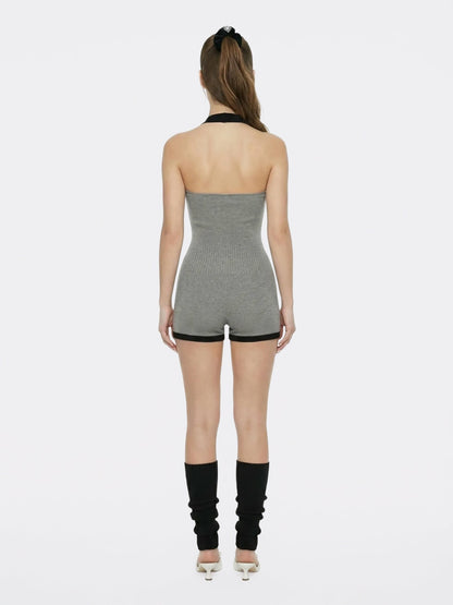 Nana Jacqueline Grey Contrast Halter Knit Romper Grey