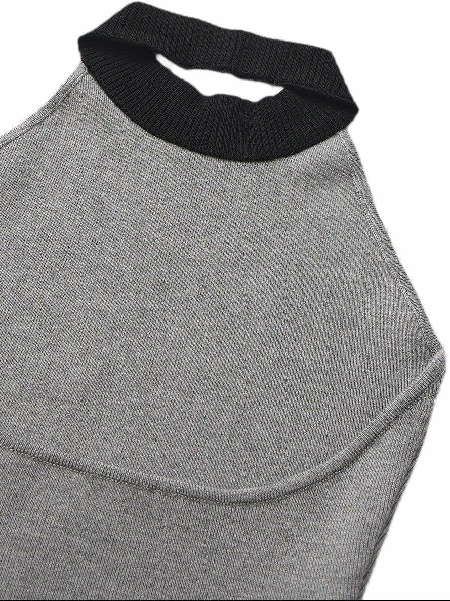 Nana Jacqueline Grey Contrast Halter Knit Romper Grey