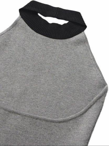 Nana Jacqueline Grey Contrast Halter Knit Romper Grey