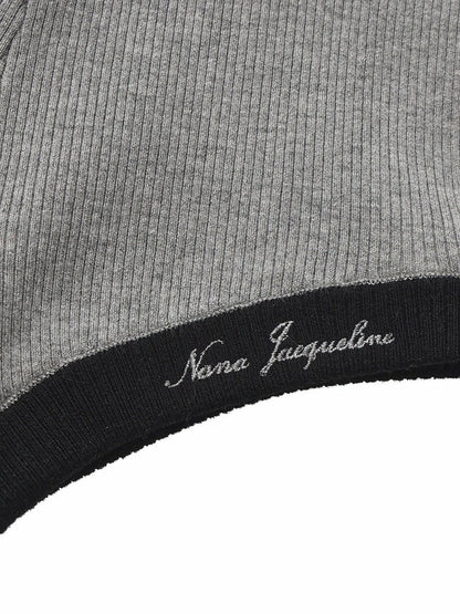 Nana Jacqueline Grey Contrast Halter Knit Romper Grey