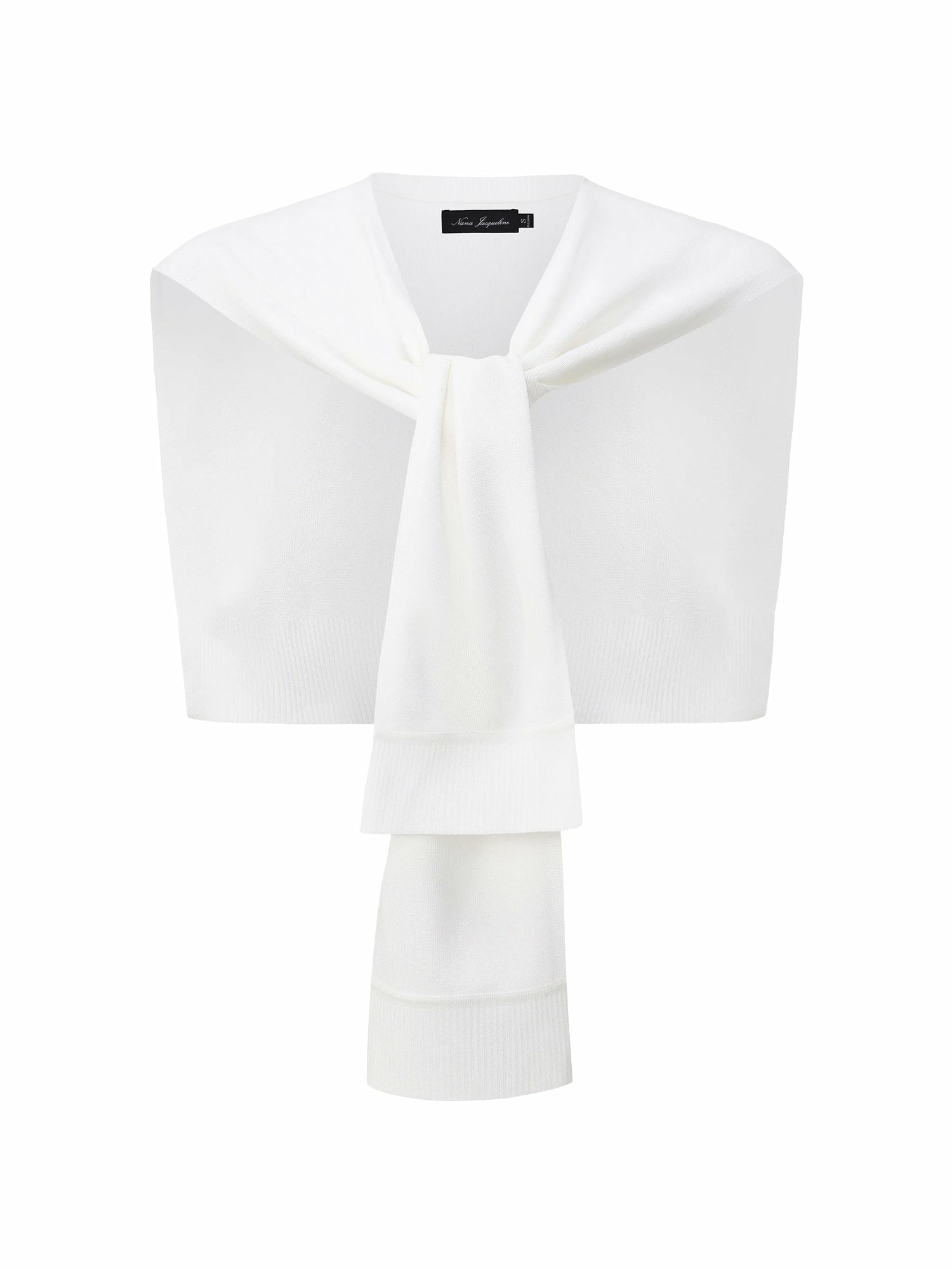 Nana Jacqueline White Knit Shawl with Ribbed Hem White
