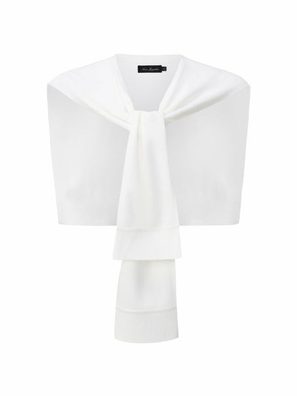 Nana Jacqueline White Knit Shawl with Ribbed Hem White