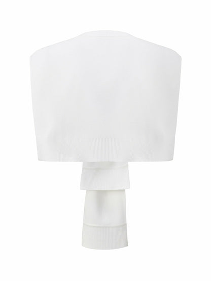 Nana Jacqueline White Knit Shawl with Ribbed Hem White