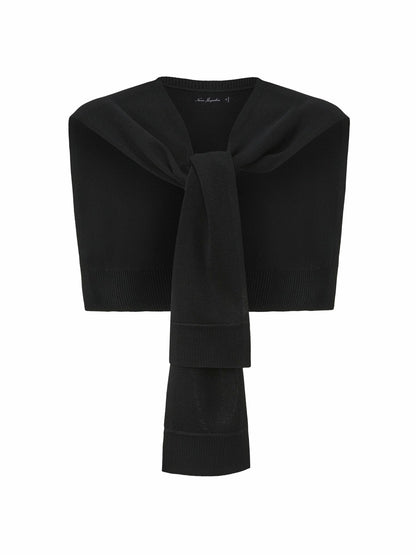 Nana Jacqueline Black Knit Shawl with Ribbed Hem Black